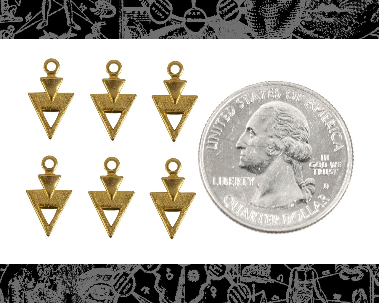 Raw Brass Double Mini Triangle Connectors - Set of Six B-2C89